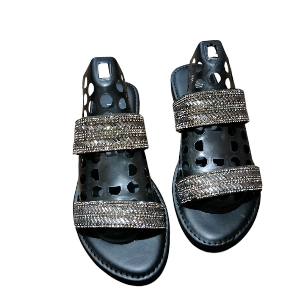 West Loop Black and Silver Sandals with Sparkly Straps